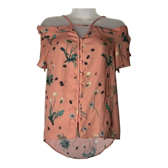 1810. EXPRESS OFF SHOULDERS SPAGHETTI‎ STRAPS BLOUSE FULLT BUTTON UP SIZE XSMALL - Picture 4 of 9